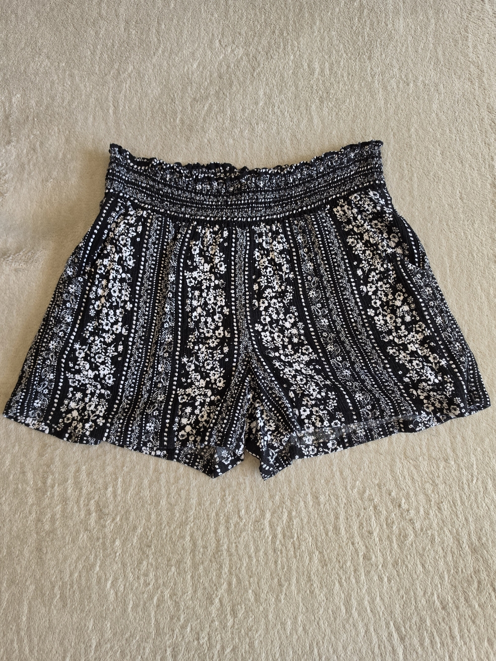 BeBop Black and White Floral High Waist Shorts
